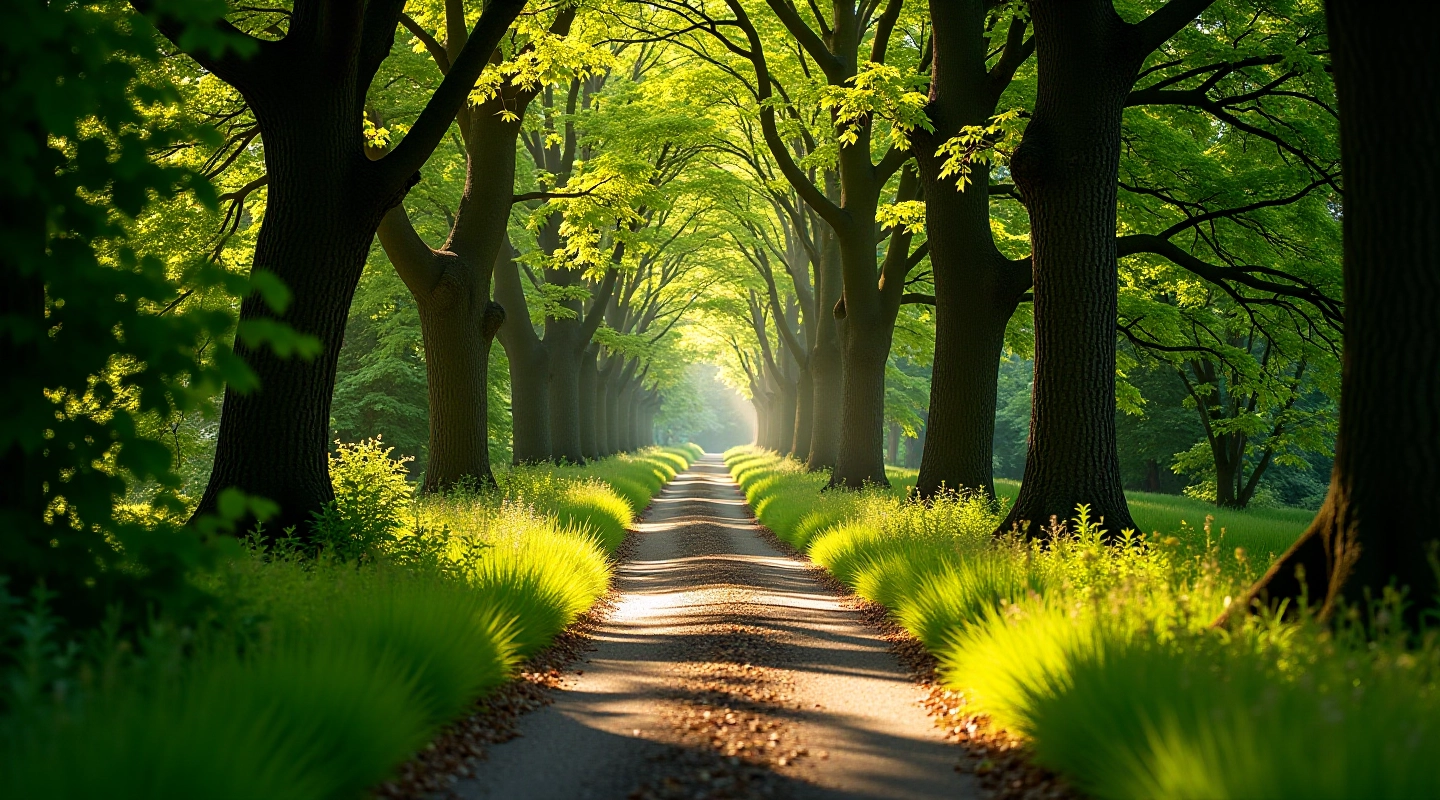 A serene woodland walking path in Tipperary with mature trees and natural lighting
