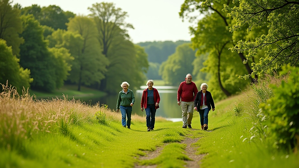 Suir river valley parkland with walking group
