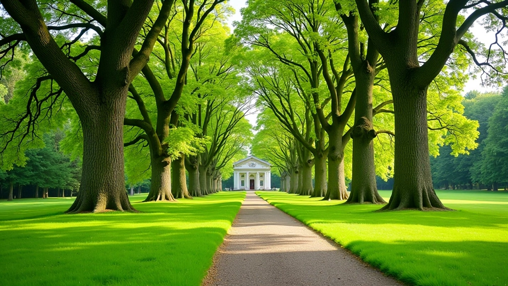 Parkland with mature specimen trees and open grassy areas