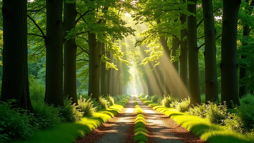 Scenic woodland path with mature trees